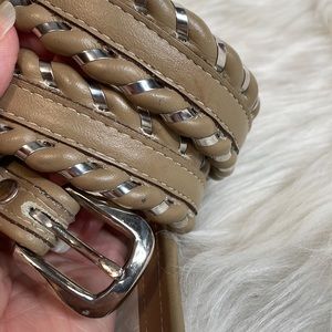 Fisher Top Grain Cow Hide Leather Silver & Tan Belt